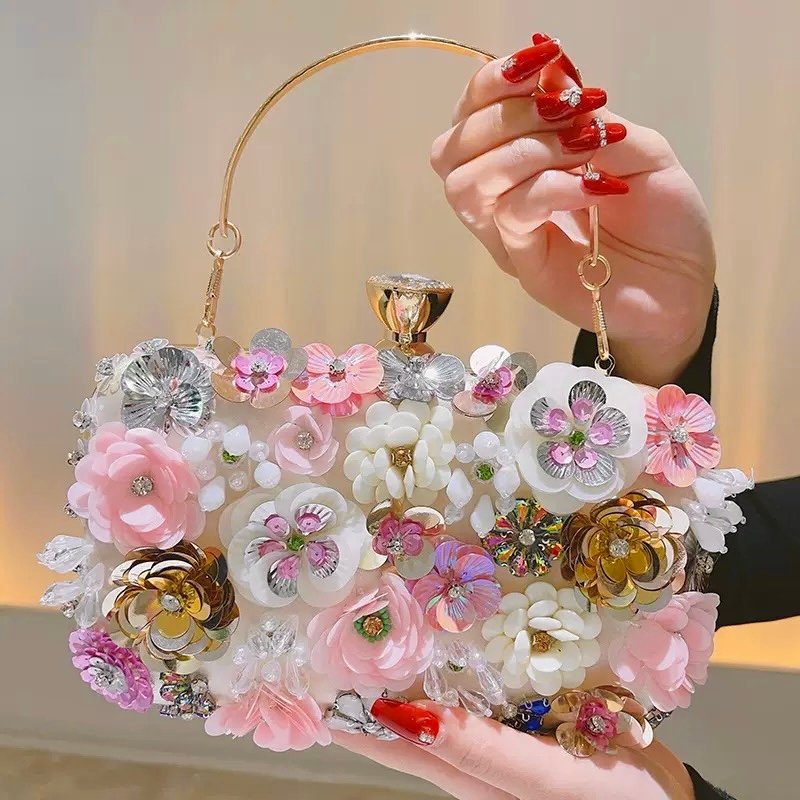 3D Floral Clutch Purse — Front View
